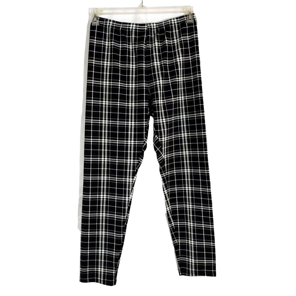 Shein Ankle Pants Womens Large Black White Plaid Elastic Waist Stretch Pull On